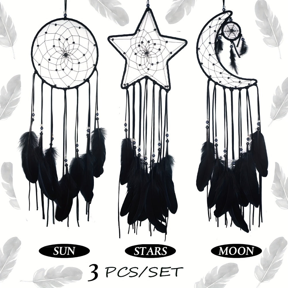 Dream Catcher Set of 3 - Moon Sun Star Wall Hanging Decor for Bedroom, Boho Room Decor for Teen Girls Kids