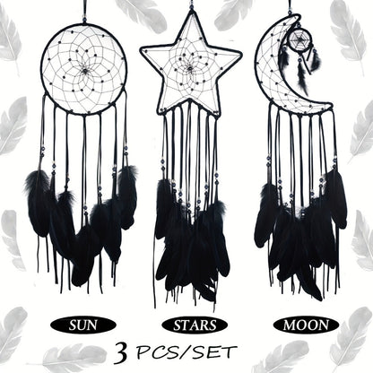 Dream Catcher Set of 3 - Moon Sun Star Wall Hanging Decor for Bedroom, Boho Room Decor for Teen Girls Kids