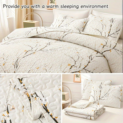 Reversible Botanical Microfiber Quilt Set with Pillow Shams, Five Patterns and Twin, Full/Queen or King Sizes