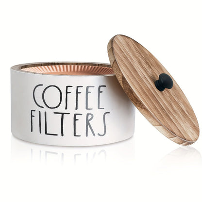 Coffee Filter Holder Kitchen Organizer with Wooden Lid, Countertop Canister in Black or White