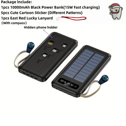 Solar Power Bank, 10000mAh to 30000mAh Charger with Built-In Cables, LED Light, Digital Display and 5W or 15W Options