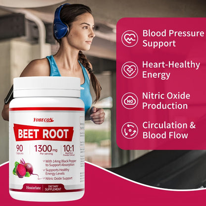 Dietary Supplement Beet Root 1300mg Vegetarian Capsules with One-, Two- or Three-Bottle Options