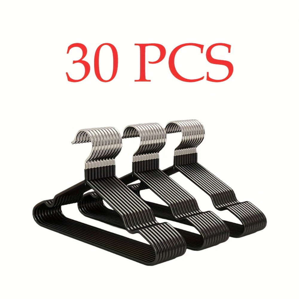 High-Manganese-Steel Clothes Hangers in 30, 50 or 100-Piece Black Packs with Coated Shoulder and Lower Bars