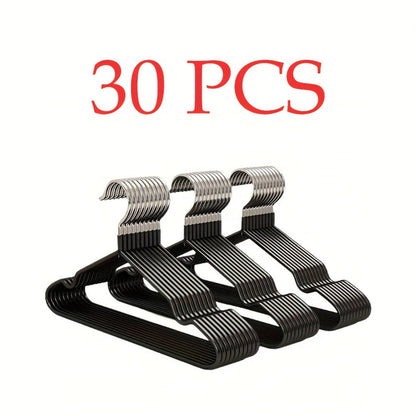 High-Manganese-Steel Clothes Hangers in 30, 50 or 100-Piece Black Packs with Coated Shoulder and Lower Bars