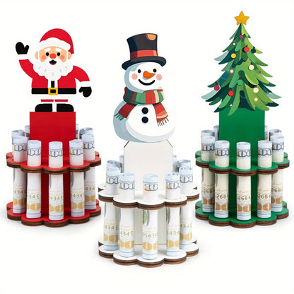 Three-Piece Santa, Snowman and Christmas Tree Rolled-Money Display Set with Ten Slots Each