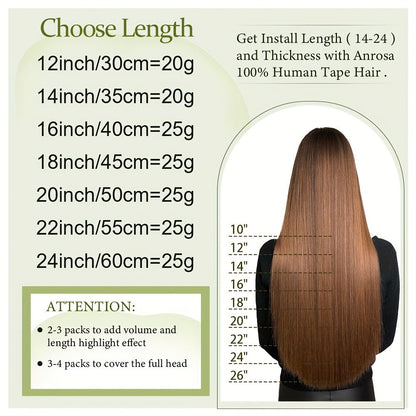 Hair Extensions Straight Brazilian Remy Human Hair Tape-In Set with 10 Pieces, 12–24-Inch Lengths and 11 Colors
