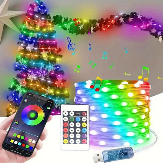 String Lights, RGB App-and-Remote-Control Fairy Lights with Music Sync, USB Power, IP65 Rating and Three Length Options