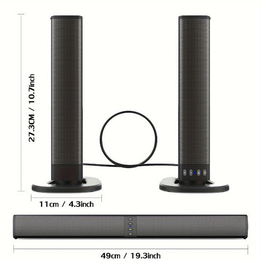 Detachable 20W TV Soundbar with Wireless Subwoofer, 3D Surround Sound Home Theater Speaker System, TF/AUX/FM/RCA/TWS, 4 Speakers, 2000mAh Battery, for TV PC Movie Game