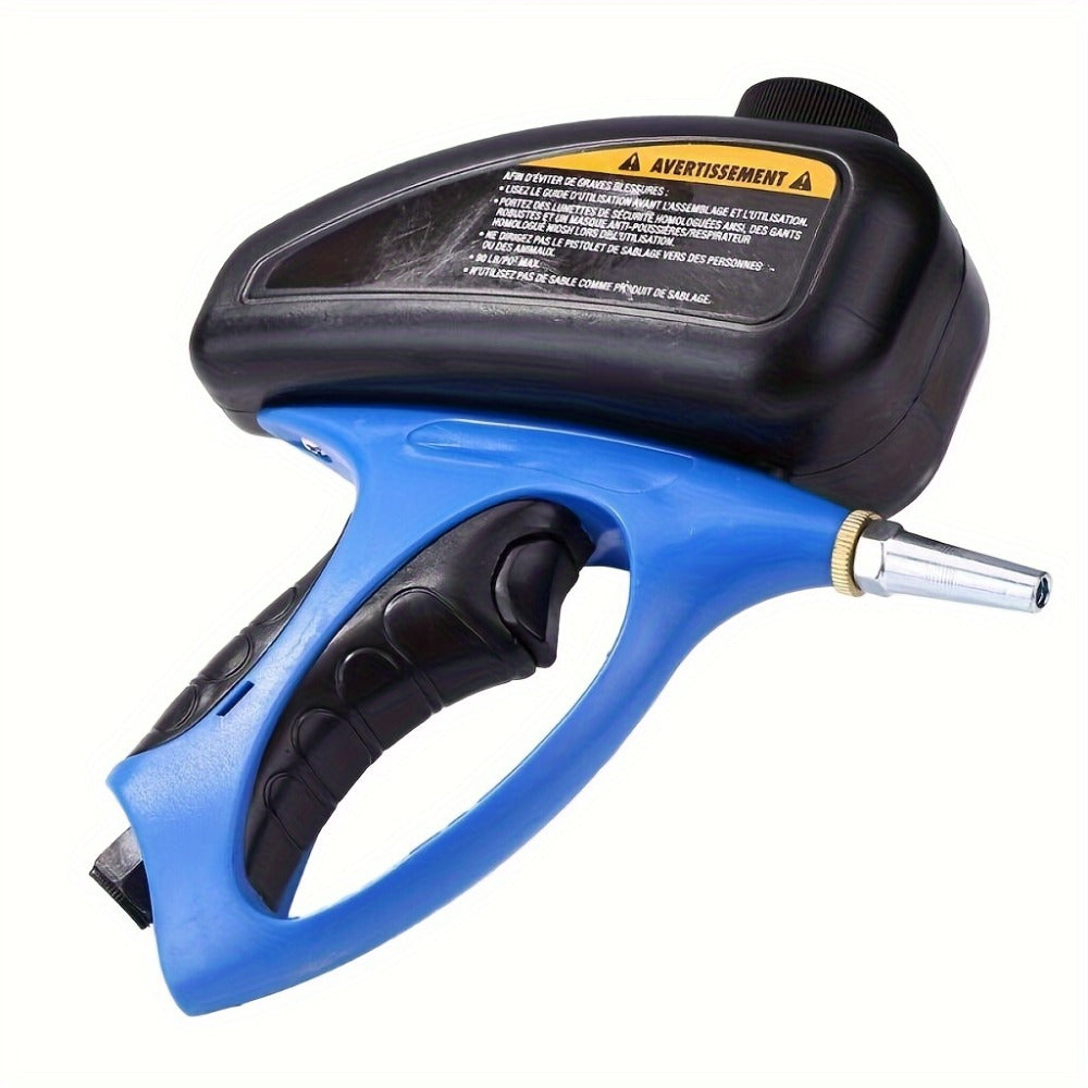 Sandblaster Gun for Air Compressor Pneumatic Abrasive Blasting – 90 PSI Max, 500ml Tank, Small Nozzle, for Metal Rust Removal, Glass Etching, Polishing & Auto Repair – Blue, Red & Yellow
