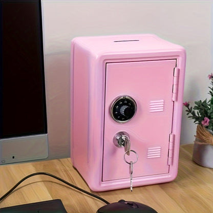 Password Lock Cash and Coin Storage Box with Key Lock Portable Money Box for Saving Cash Coins Notebooks Passports Valuables Home Office Security Gift Red Pink