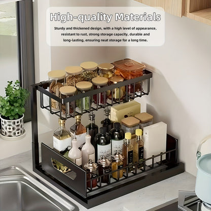 Two-Tier Pull-Out Cabinet Organizer with Upper and Lower Sliding Trays in Grey, Black or White Package Options