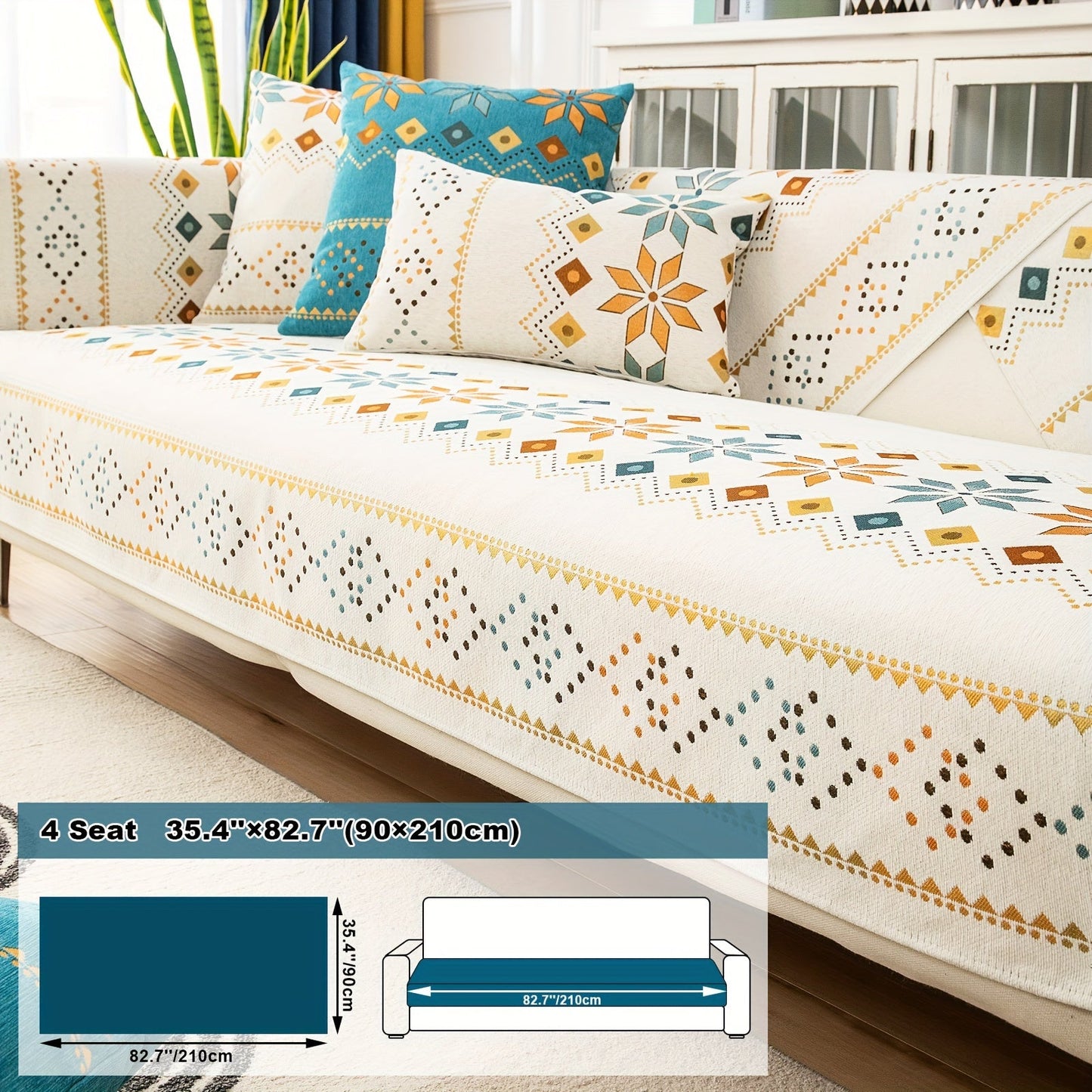 Sofa Cover Bohemian Geometric Panels for 1 to 4 Seats, Armrest or Backrest in Five Color Options