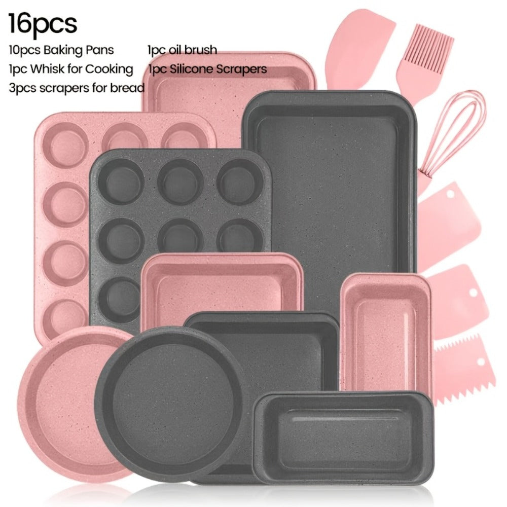 Mixed-Color Bakeware Set with 2–18 Pieces, Cake and Muffin Pans, Trays, Racks and Tools Pictured
