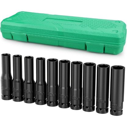 1/2 Inch Deep Impact Socket Set – Chrome Vanadium Steel for Tire Removal, Mechanical Repairs & Car Maintenance | Compatible with Electric & Pneumatic Impact Drills | Green & Black Case