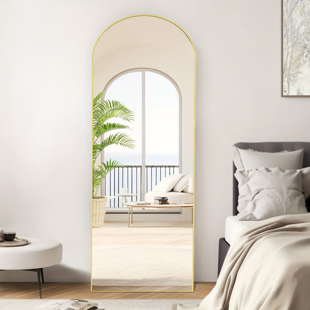 Full Length Floor Mirror with Stand – Arched & Rectangular Full Body Mirror, Aluminum Alloy Frame, Shatter-Proof Nano Glass, Bedroom Living Room Cloakroom Wall Leaning Mirror
