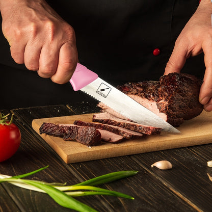 Kitchen Knife Set by imarku, 14-Piece Pink Stainless Steel Block with Six Steak Knives, Shears and Built-In Sharpener