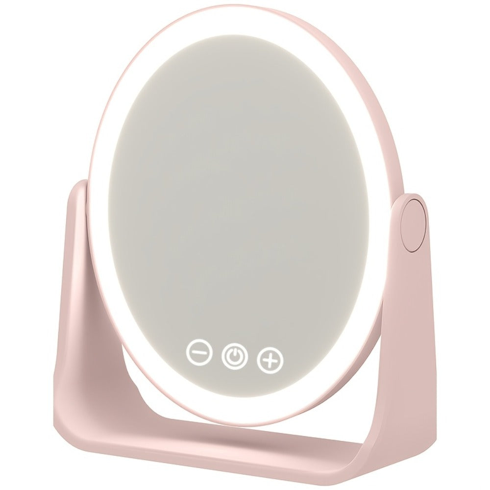 Makeup Mirror Foldable LED Travel Stand with Three Light Colors, Touch Dimming, USB Charging and Pink or White Options