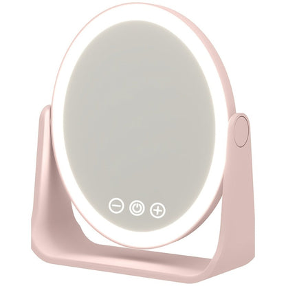 Makeup Mirror Foldable LED Travel Stand with Three Light Colors, Touch Dimming, USB Charging and Pink or White Options