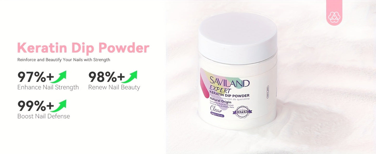 Dip Powder Nail Kit with SAVILAND Label, 60g Clear Powder, Three 15ml Liquids, Files, Buffer and Brush