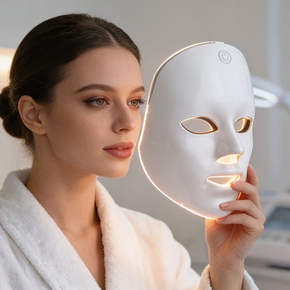 LED Light Therapy Face Mask 7 Color Photon Skin Rejuvenation - Acne Treatment Wrinkle for Bath Time, Home Spa and Personal Care
