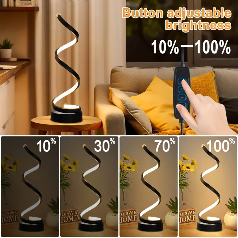 Dimmable Spiral Table Lamp with Touch Control & USB-C Charging Port, 3-Way Brightness Bedside Nightstand Lamp, Modern Minimalist LED Desk Lamp for Bedroom Living Room, Black & White