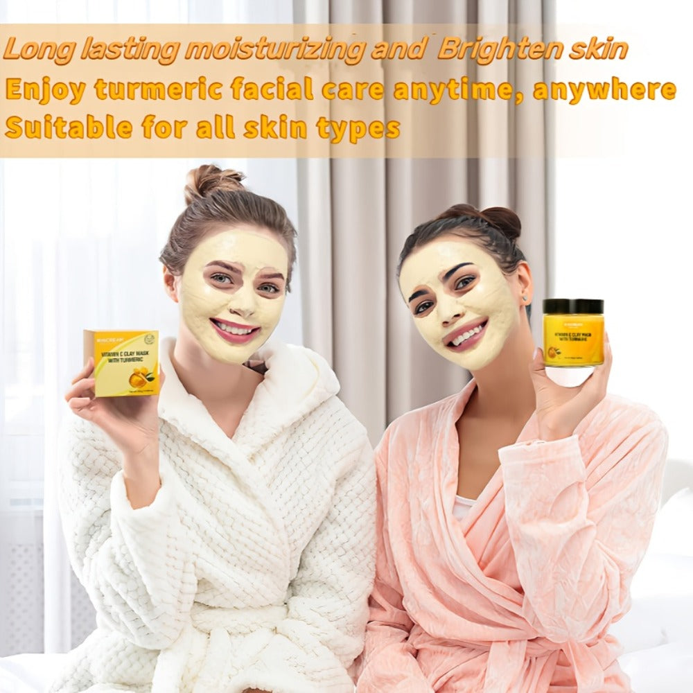 Face Mask, HICREAM Turmeric Vitamin C Kaolin Clay Formula in Jar Packaging for Rinse-Off Facial Use