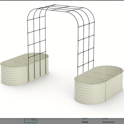 Raised Garden Bed with 90-Inch Source-Labeled Arched Trellis, Open Base and Green or Beige Panels