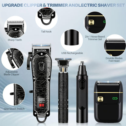 Men's Grooming Set USB Rechargeable Hair Clipper Electric Shaver Nose Ear Hair Trimmer with LCD Battery Display 2-Piece and 4-Piece Options Gift for Husband Boyfriend