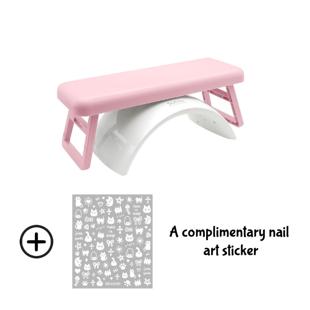 Folding Nail Armrest Stand in Pink, White or Purple with Selected Nail Sticker Checkout Options