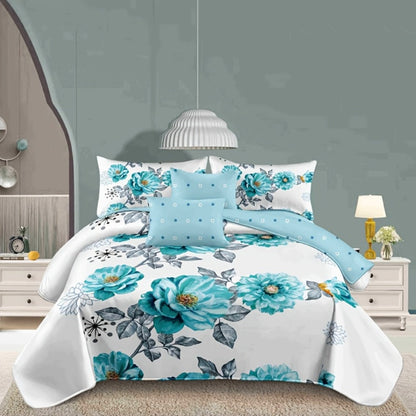 Teal Floral Comforter Set Twin Queen King Gradient Oil Painting Style Botanical Luxury Quilt Bedding Soft Microfiber All Season Bed in a Bag Gift