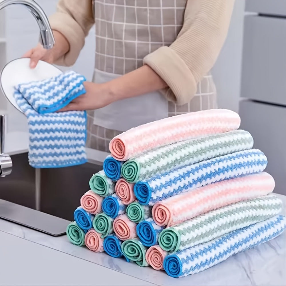 Eighteen-Pack Microfiber Cleaning Cloths with Knit Texture and Assorted Colors for Kitchen and Home Use
