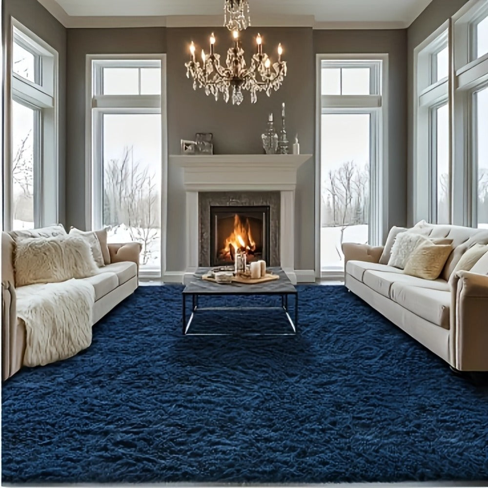 Area Rug Fluffy Faux-Fur Shag in Solid, Tie-Dye and Ombre Colors with Six Retained Room Sizes