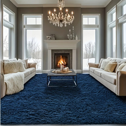 Area Rug Fluffy Faux-Fur Shag in Solid, Tie-Dye and Ombre Colors with Six Retained Room Sizes