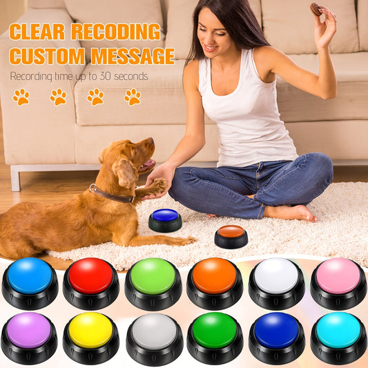 Dog Communication Buttons 12 Pack Recordable Talking Button Set 30 Second Voice Recording Pet Training Speaking Buttons 12 Colors Gift for Dogs Home Office