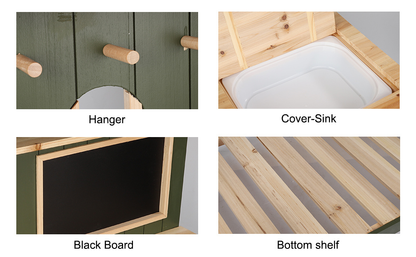 Potting Bench Table Cedar Wood Garden Workstation with Blackboard Removable Sink Hooks Double Shelf for Patio Balcony Courtyard Outdoor Planting Work Bench