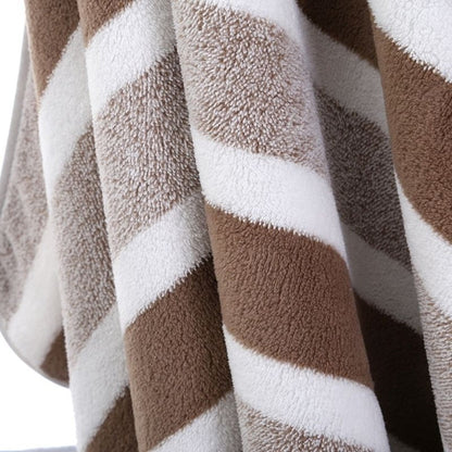 Bath Towels Set 1 or 4 Pack 346GSM Polyester Striped Towels 70 x 140cm in Four Colors for Home and Guest Use