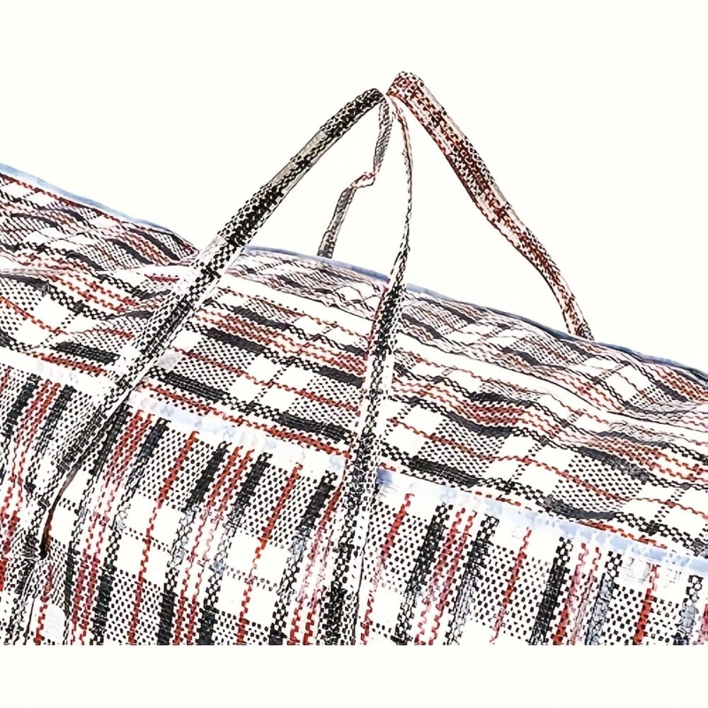 Storage Bag Set, 3-Piece Checkered Fabric Moving Organizers with Zipper Closures, Carry Handles and Foldable Design