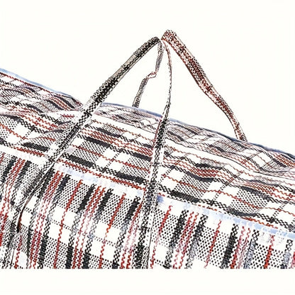 Storage Bag Set, 3-Piece Checkered Fabric Moving Organizers with Zipper Closures, Carry Handles and Foldable Design