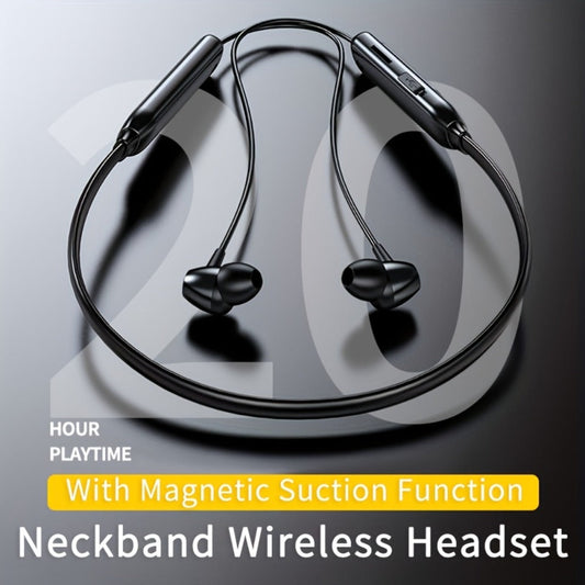 Neckband Magnetic Wireless Earbuds 20H Playtime 230mAh In-Ear Noise Canceling Sports Headphones with Mic Pluggable Memory Card Long Standby for Running Gym Workout Travel