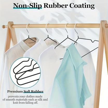 High-Manganese-Steel Clothes Hangers in 30, 50 or 100-Piece Black Packs with Coated Shoulder and Lower Bars