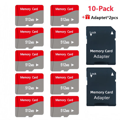 MicroSD Memory Card 10-Pack in 128MB, 256MB or 512MB Capacity Options with Two Full-Size SD Adapters