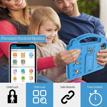 10.1 Inch Kids Tablet Android 15 12GB RAM 64GB ROM Children Educational Tablet with Protective Case Handle Dual Cameras Wi-Fi Parental Controls Pre-Installed Apps Games Toddlers Ages 3-12 Blue Pink