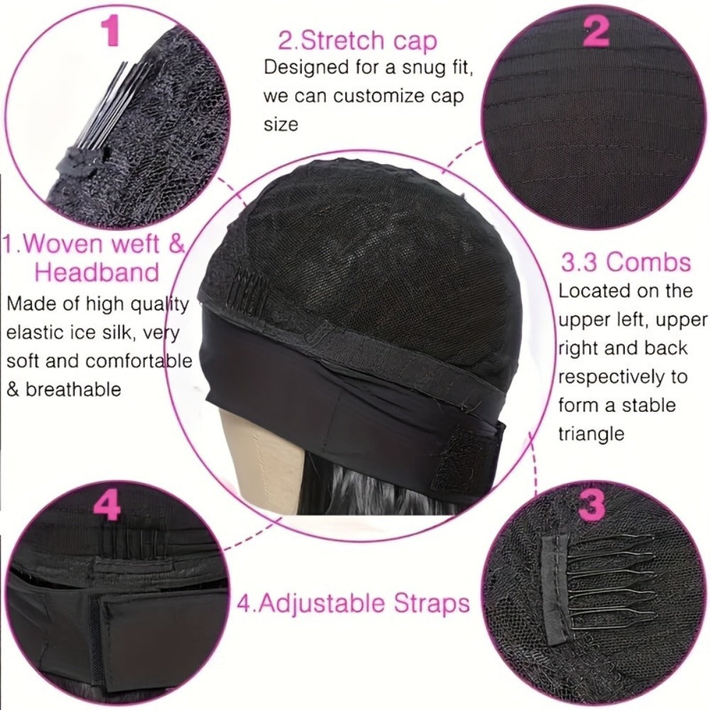 Black Curly Headband Wig in 12, 16 or 22 Inch Protected Length Options with Elastic Cap and Combs