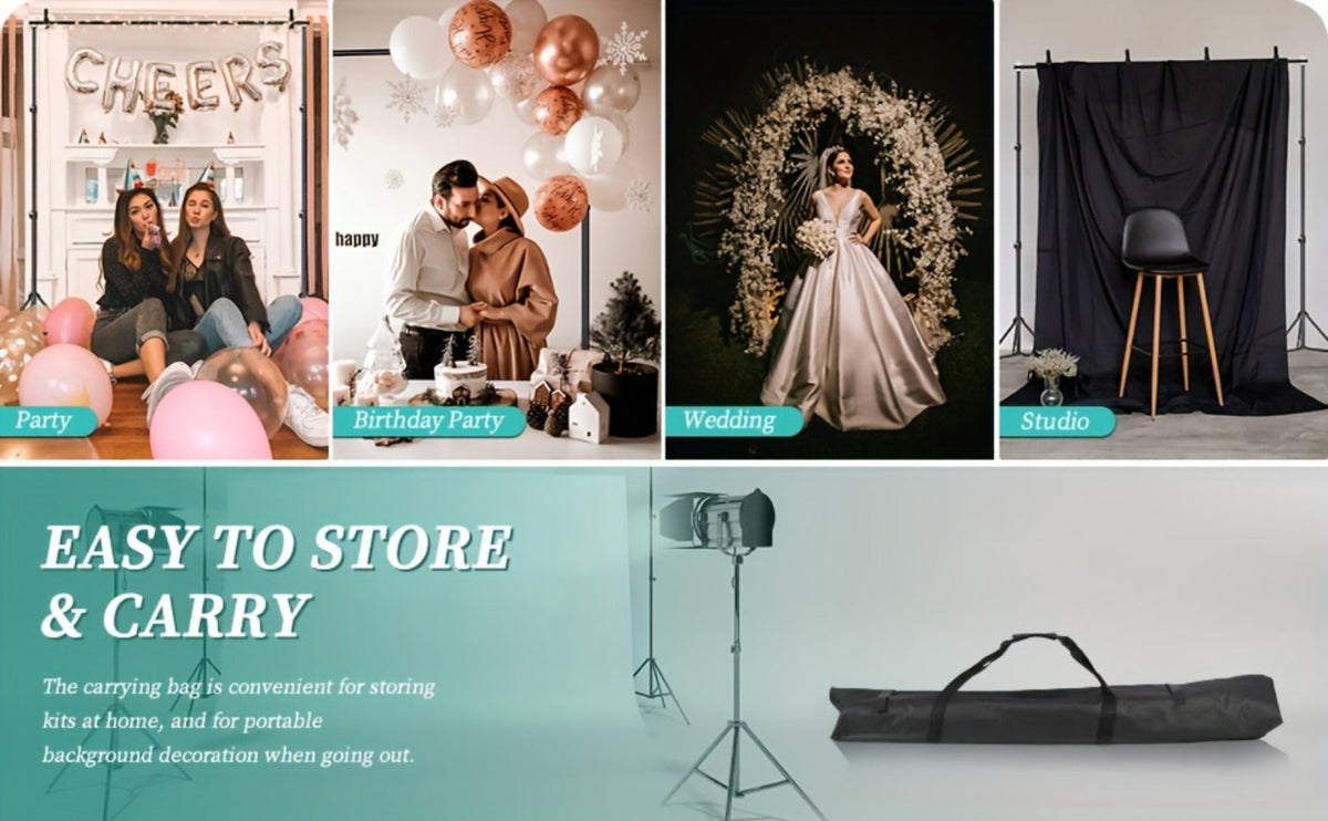 10x7ft Adjustable Backdrop Stand Kit for Photo Studio - Background Support System with 2 Stands, 4 Crossbars, 4 Clamps & Carry Bag for Photography, Video Shoots & Events