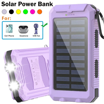 Solar Power Bank, 12800mAh Dual-USB 5V Charger with LED Flashlight and Single-Color or Three-Piece Set Options