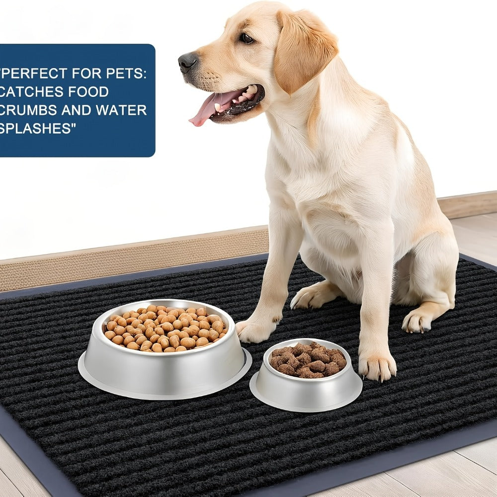 Two-Piece Ribbed Entry Door Mat Set in Black, Brown or Dark Gray with Three Exact Size Options