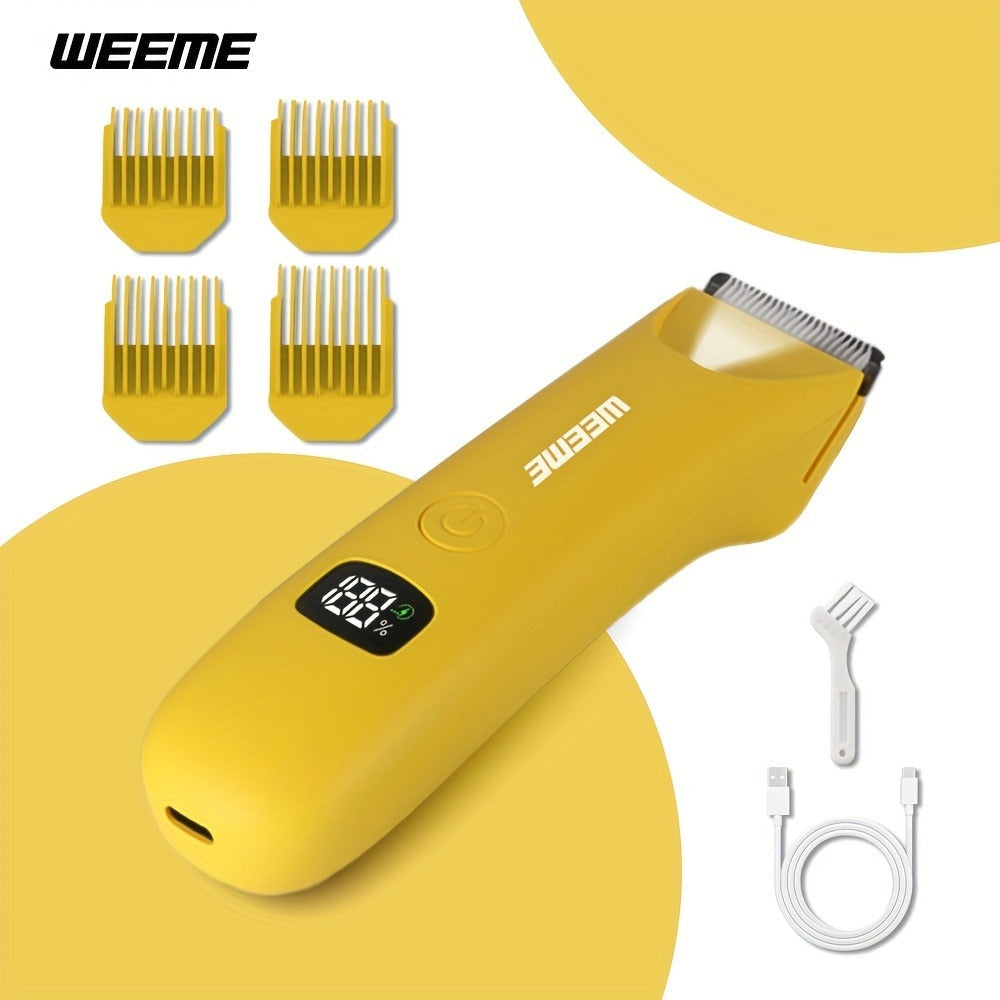 WEEEME Body Hair Trimmer with Digital Display, Four Guide Guards and Yellow, Blue or Black Housing