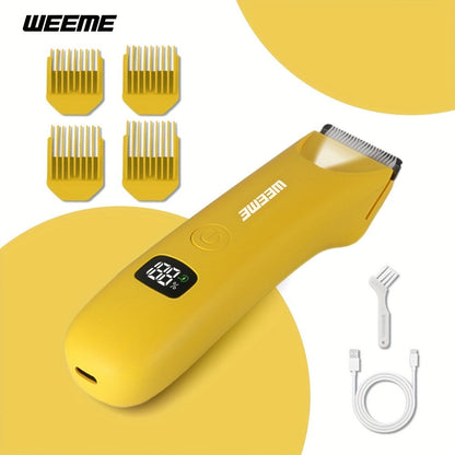 WEEEME Body Hair Trimmer with Digital Display, Four Guide Guards and Yellow, Blue or Black Housing