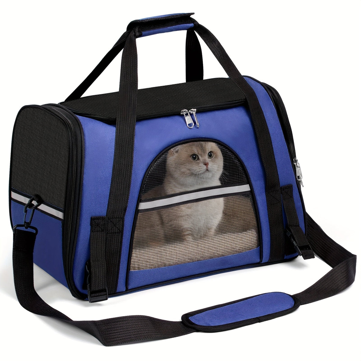 Soft-Sided Pet Carrier Tote with Mesh Windows, Top Handles, Shoulder Strap and Six Color Options
