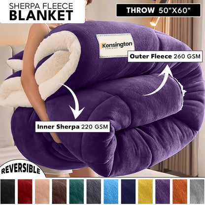 480GSM Sherpa Fleece Blanket – Double-Sided Heavy Warm Throw for Couch, Bed & Travel, Reversible All Season, 13 Colors, 3 Sizes